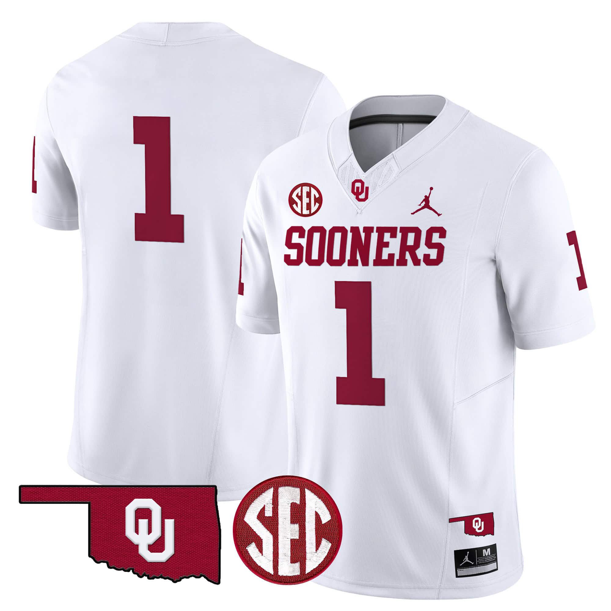 Men Oklahoma Sooners 1 No Name White 2024 Vapor Limited NCAA Jersey